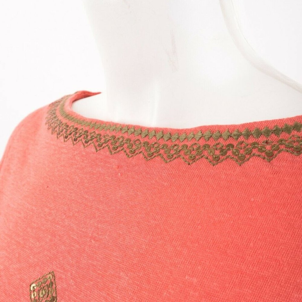 J. Jill Linen Top Shirt XS P Coral Orange Sequin - Picture 2 of 6
